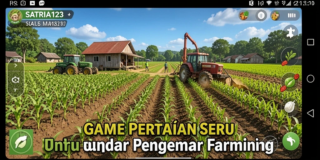 Tangkapan layar utama SATRIA123 menampilkan aktivitas seru dalam bertani.